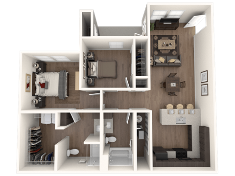 Floor plan for 2 beds, 2 baths, 1059 sqft